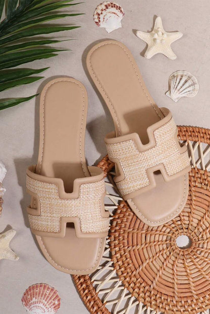 White Raffia Detail Open Toe Sandals