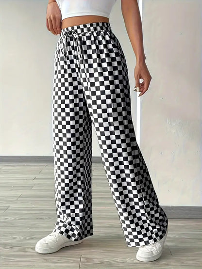 Black Checkered Print Pants