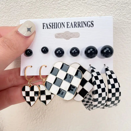 Black Checkered Earrings