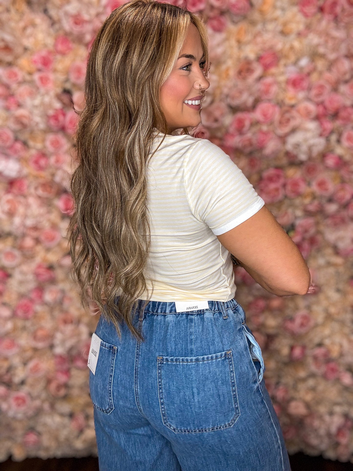 Medium Blue Wide Leg Drawstring Jeans