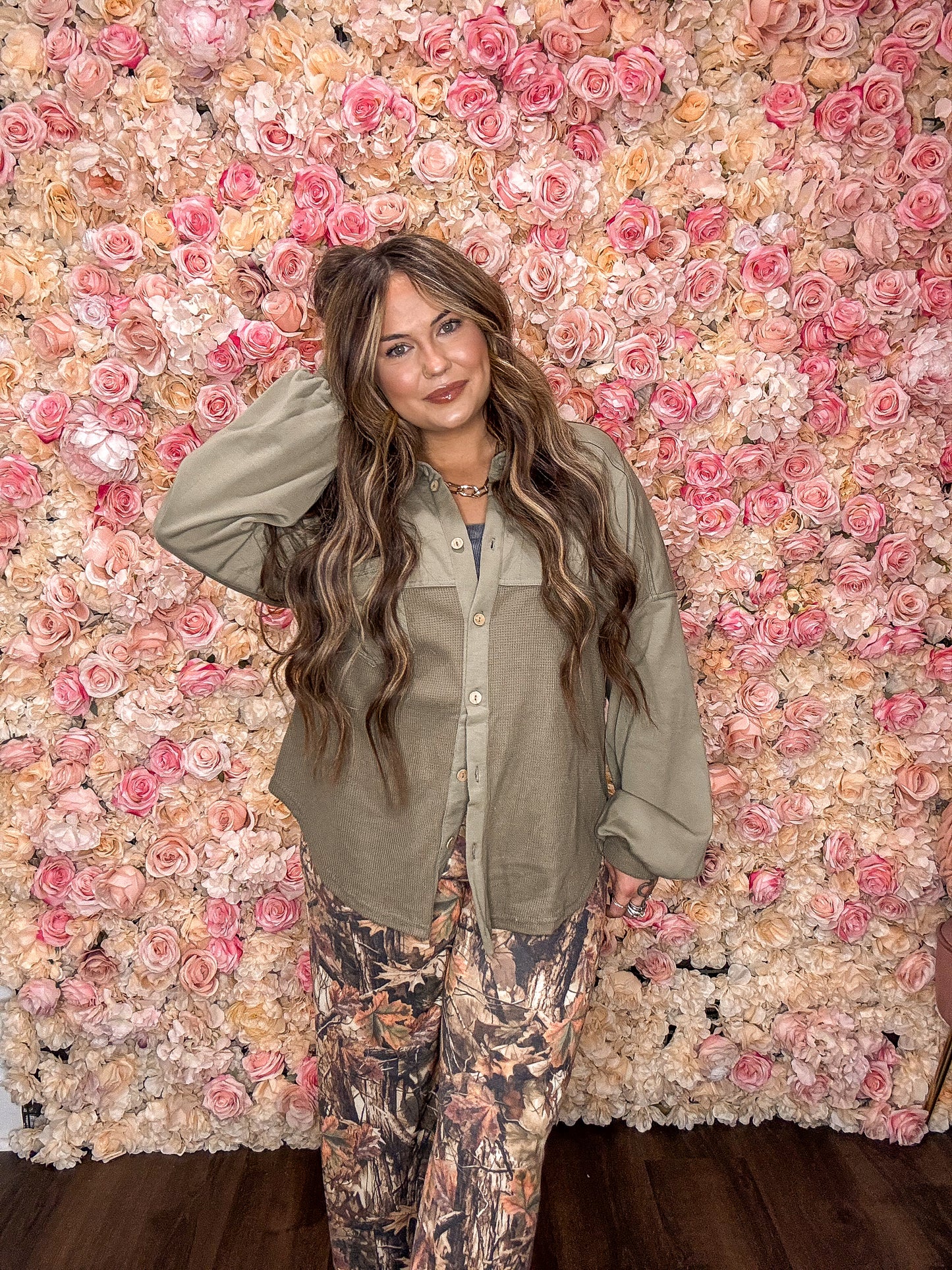 Olive Green Waffle Knit Oversized Shacket