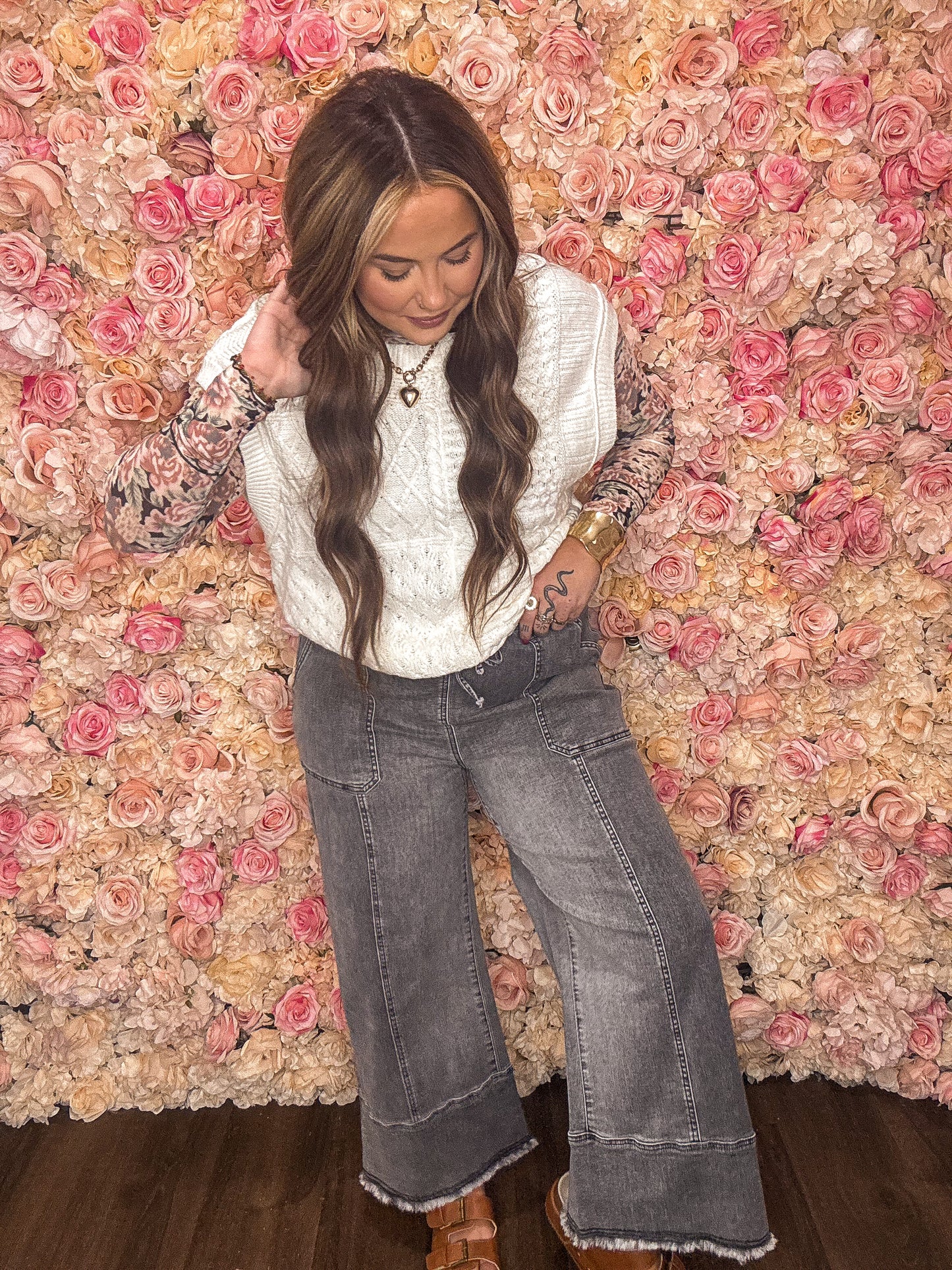 Ash Grey Drawstring Wide Leg Jeans