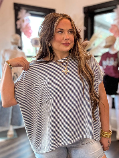 Corded Rib Oversized Short-Sleeve Top