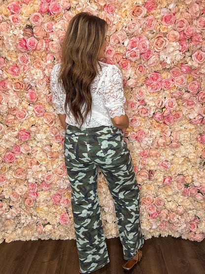 Camo Wide Leg Drawstring Jeans