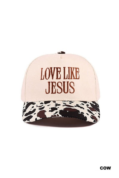 Cow Print Love Like Jesus Trucker Hat