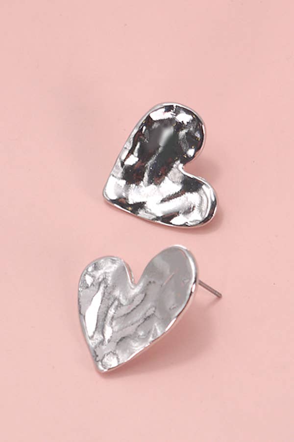 Hammered Heart Stud Earrings