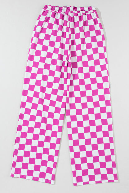 Pink Checkered Print Pants