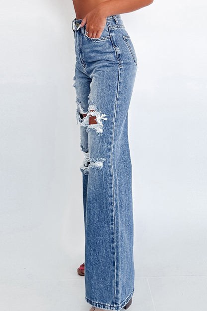 Ashleigh Acid Wash Distressed Wide Leg Jeans