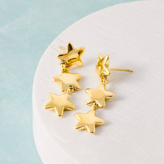 Gold Triple Star Stud Earrings
