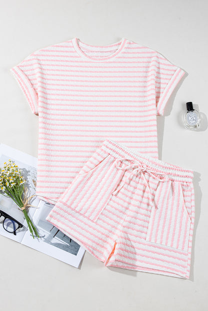 Pink Stripe Short Sleeve Top and Shorts Set