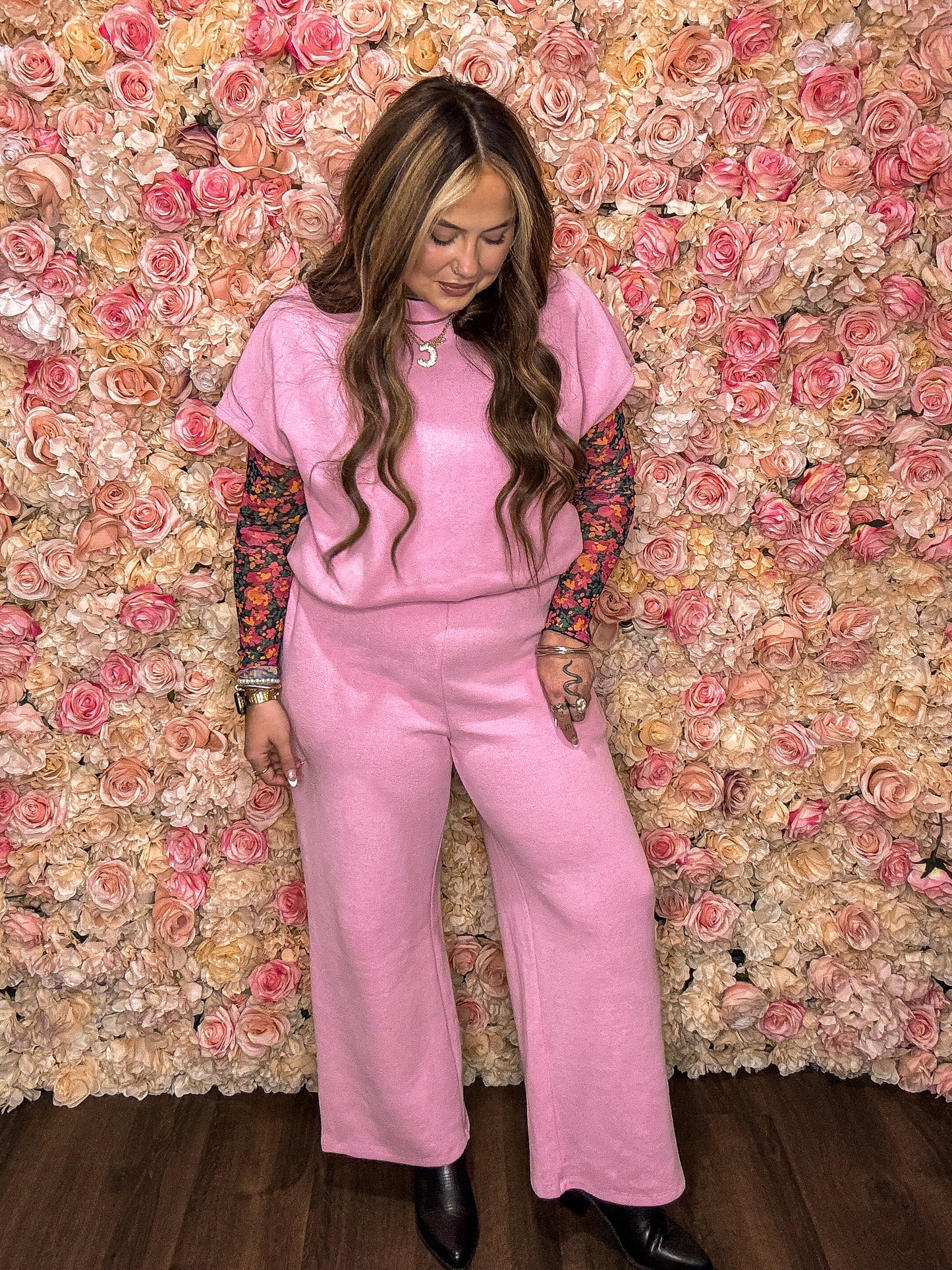 Pink Knit Top and Pant Set