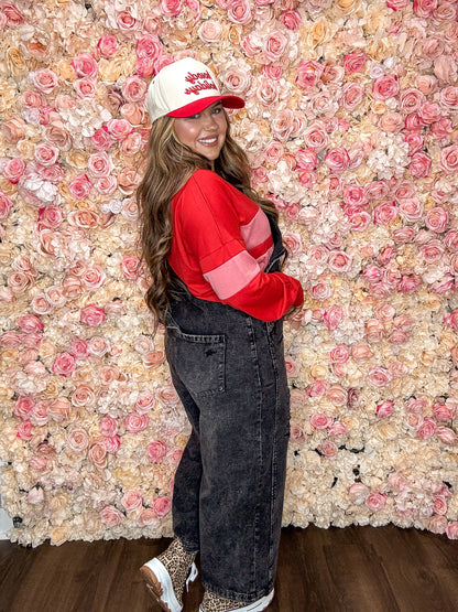 Red Color Block Long Sleeve Top