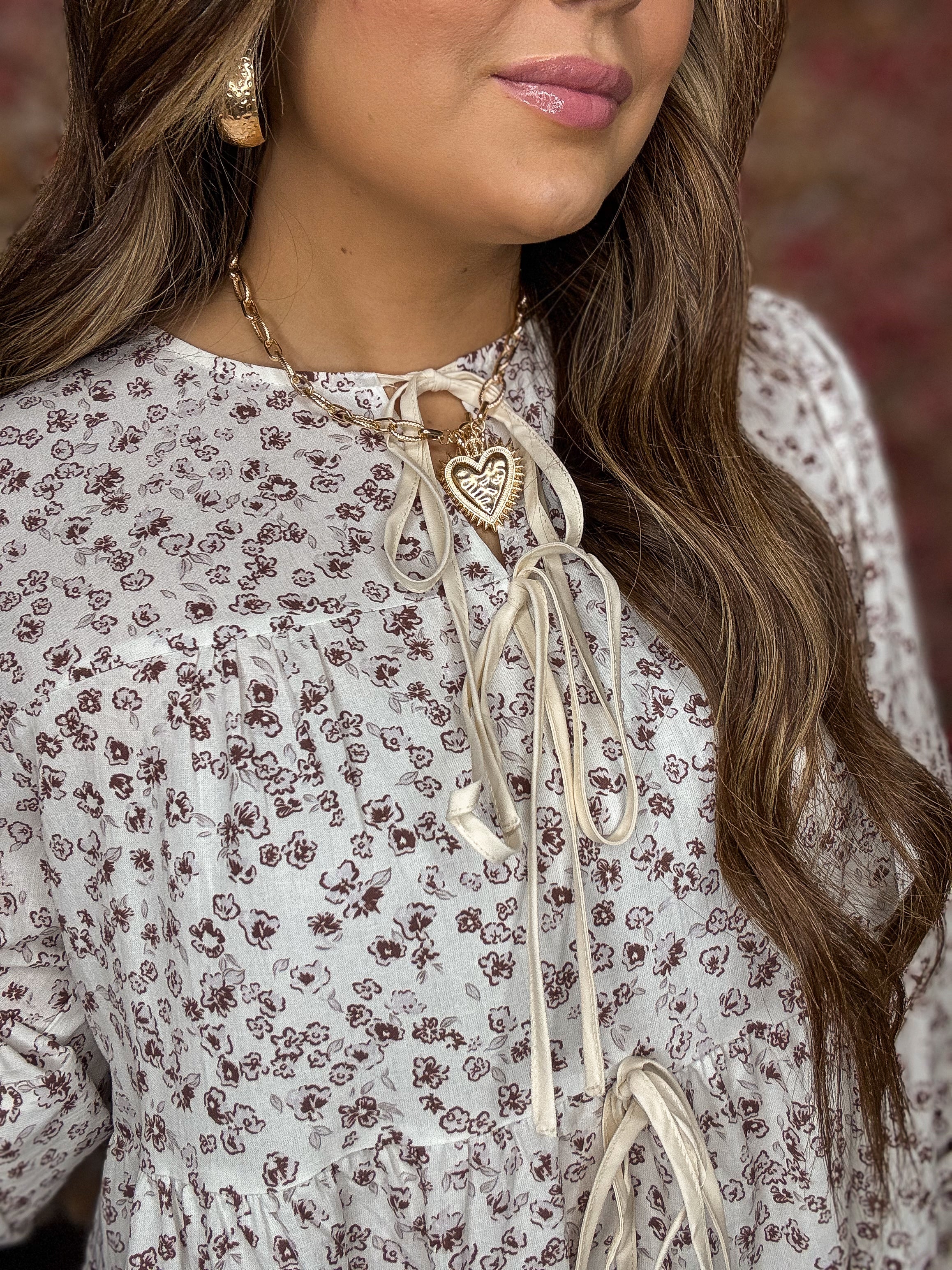 White Floral Bow Tie Peplum Blouse