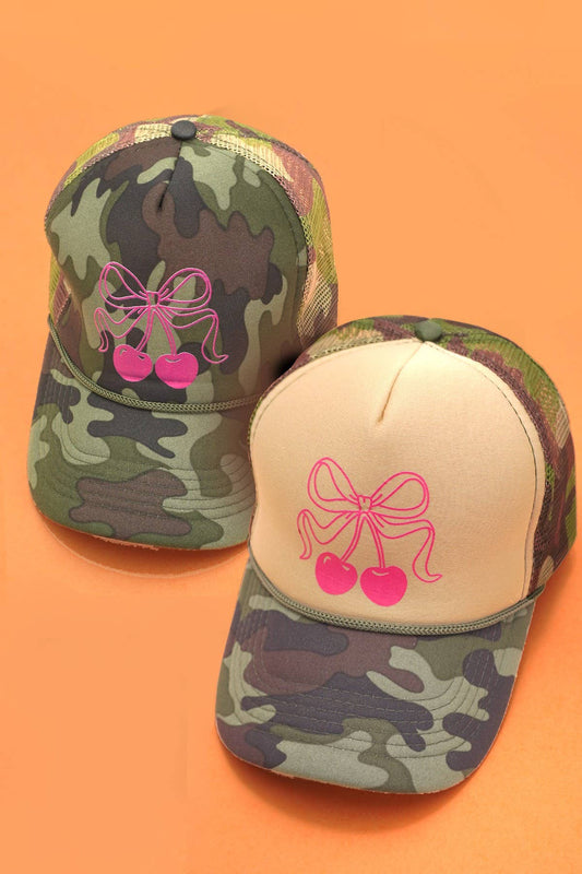 Bow Cherry Camo Trucker Hat