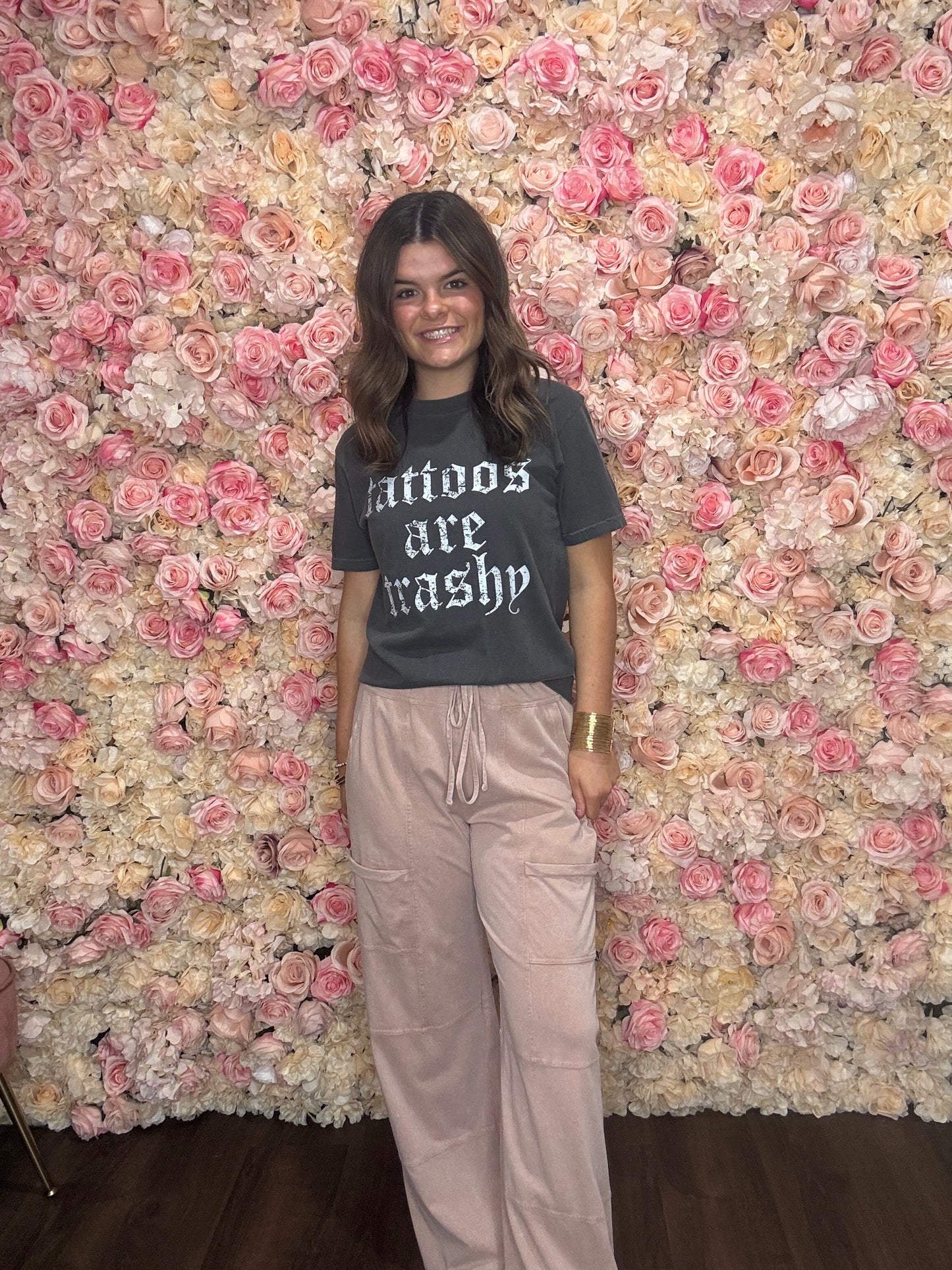 Dusty Rose Mineral Wash Drawstring Cargo Pants