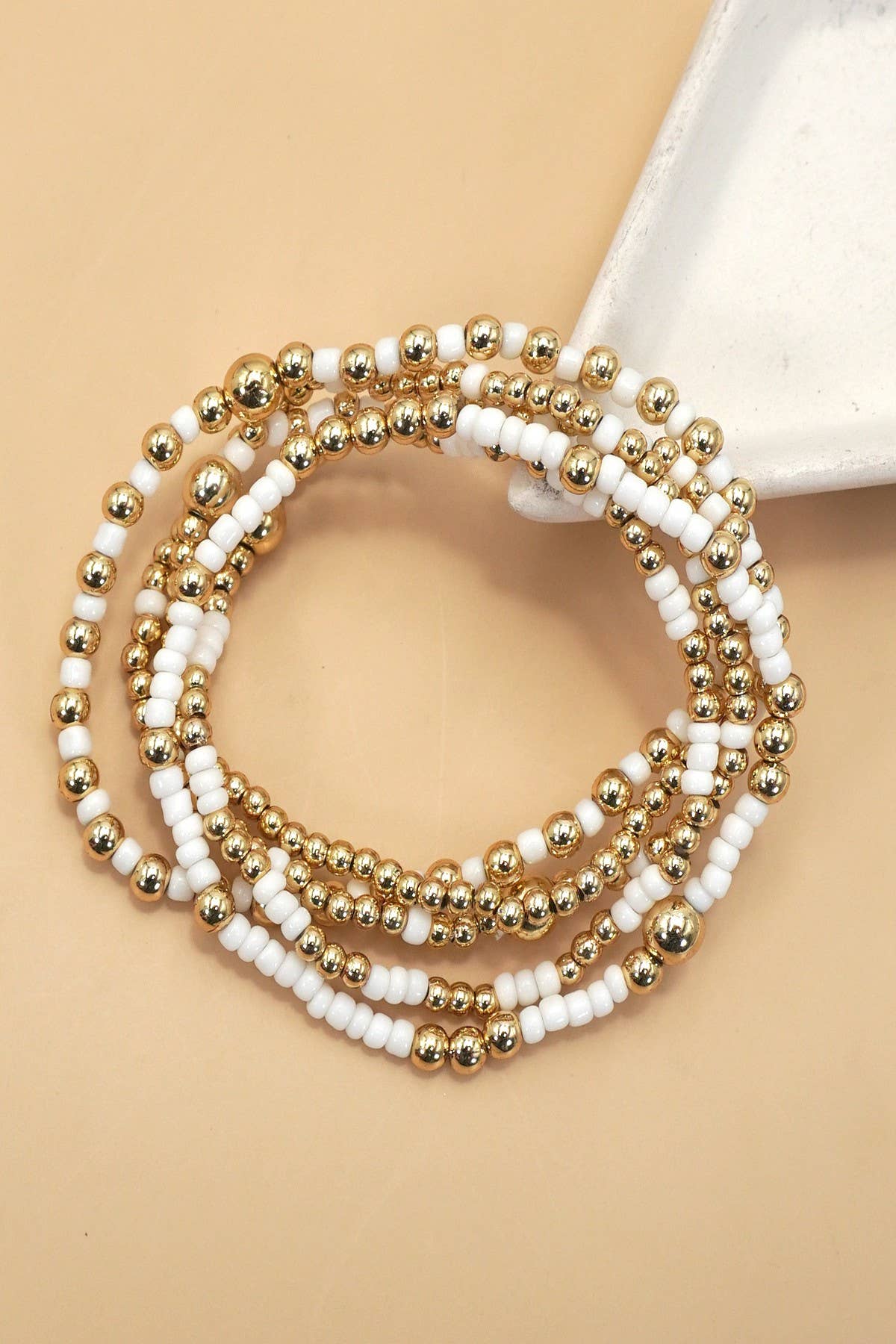White Multi Layer Beaded Bracelet Stack