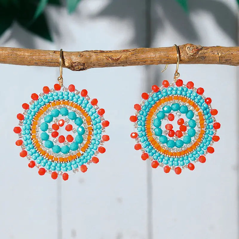 Boho Beaded Flower Burst Earrings