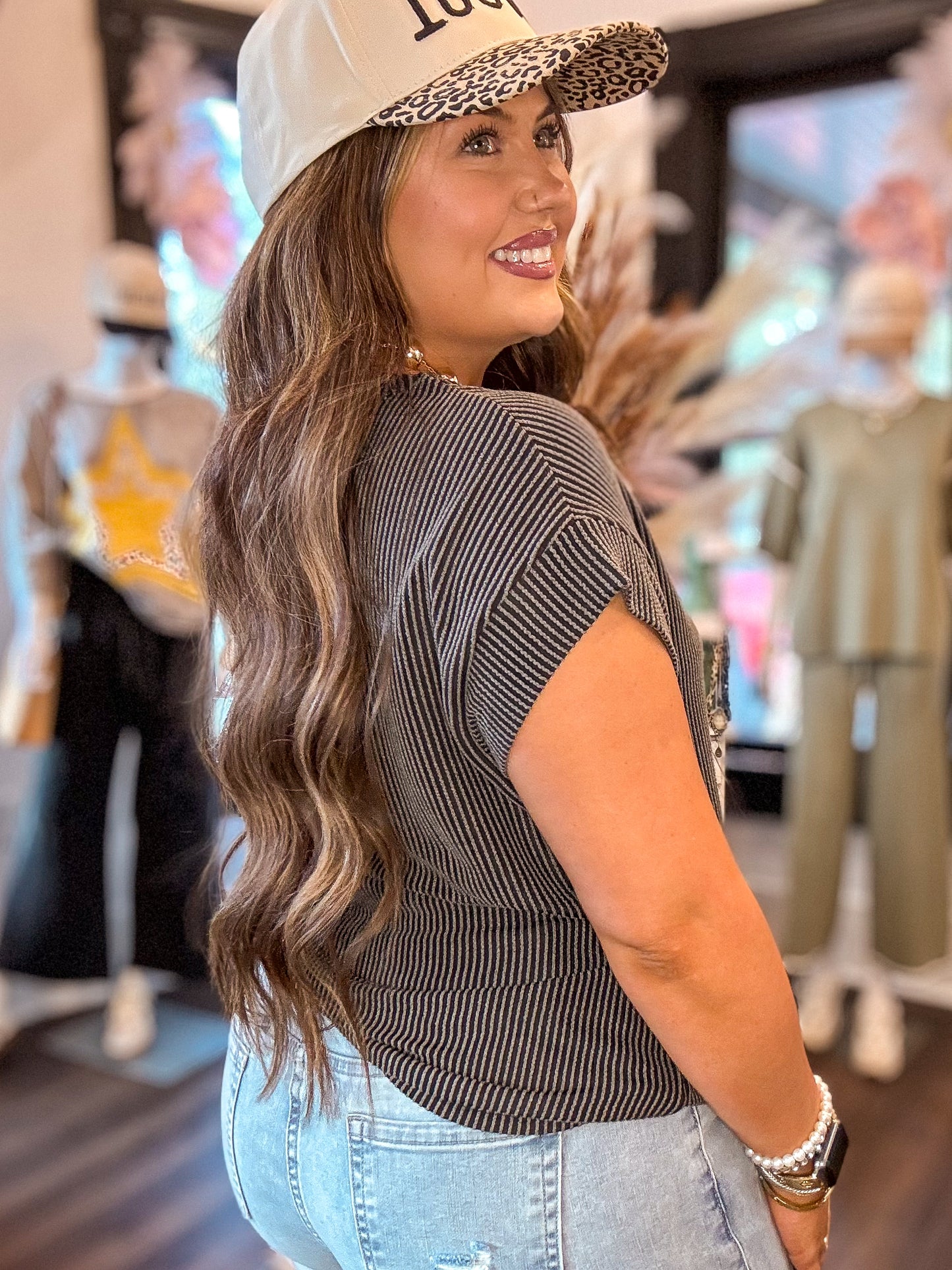 Ribbed Wide Sleeve Crew Neck T- Shirts