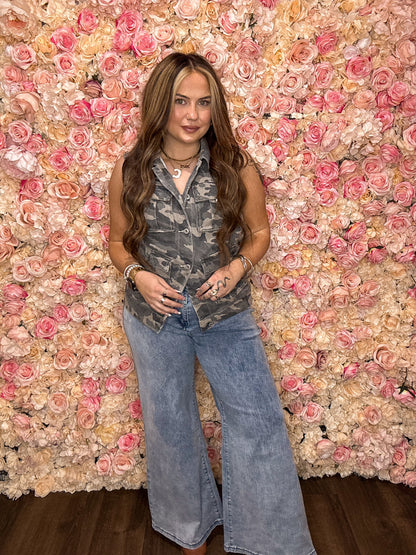 Camo Cargo Denim Vest