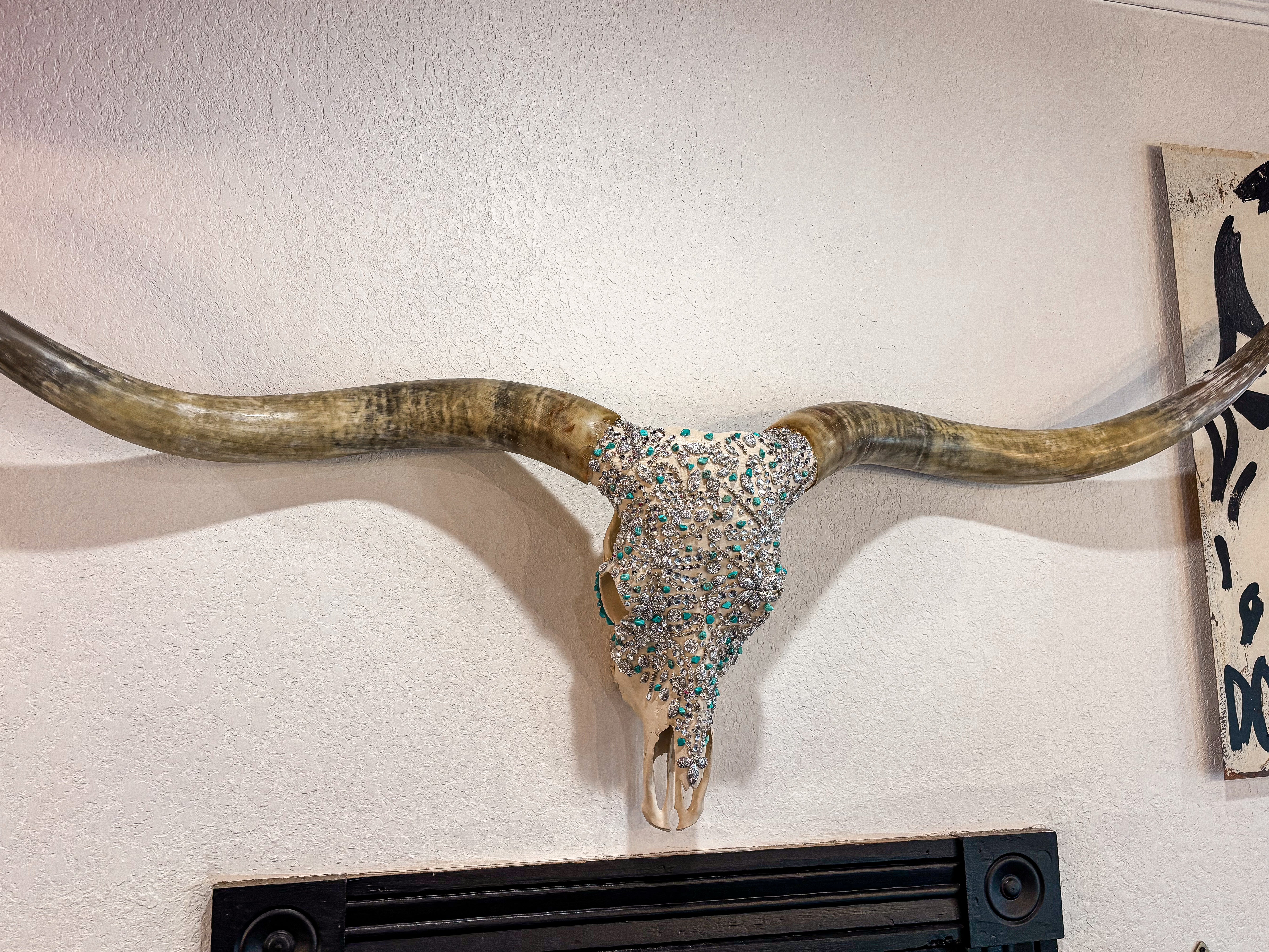 Turquoise Stardust – 70” Longhorn Statement Skull