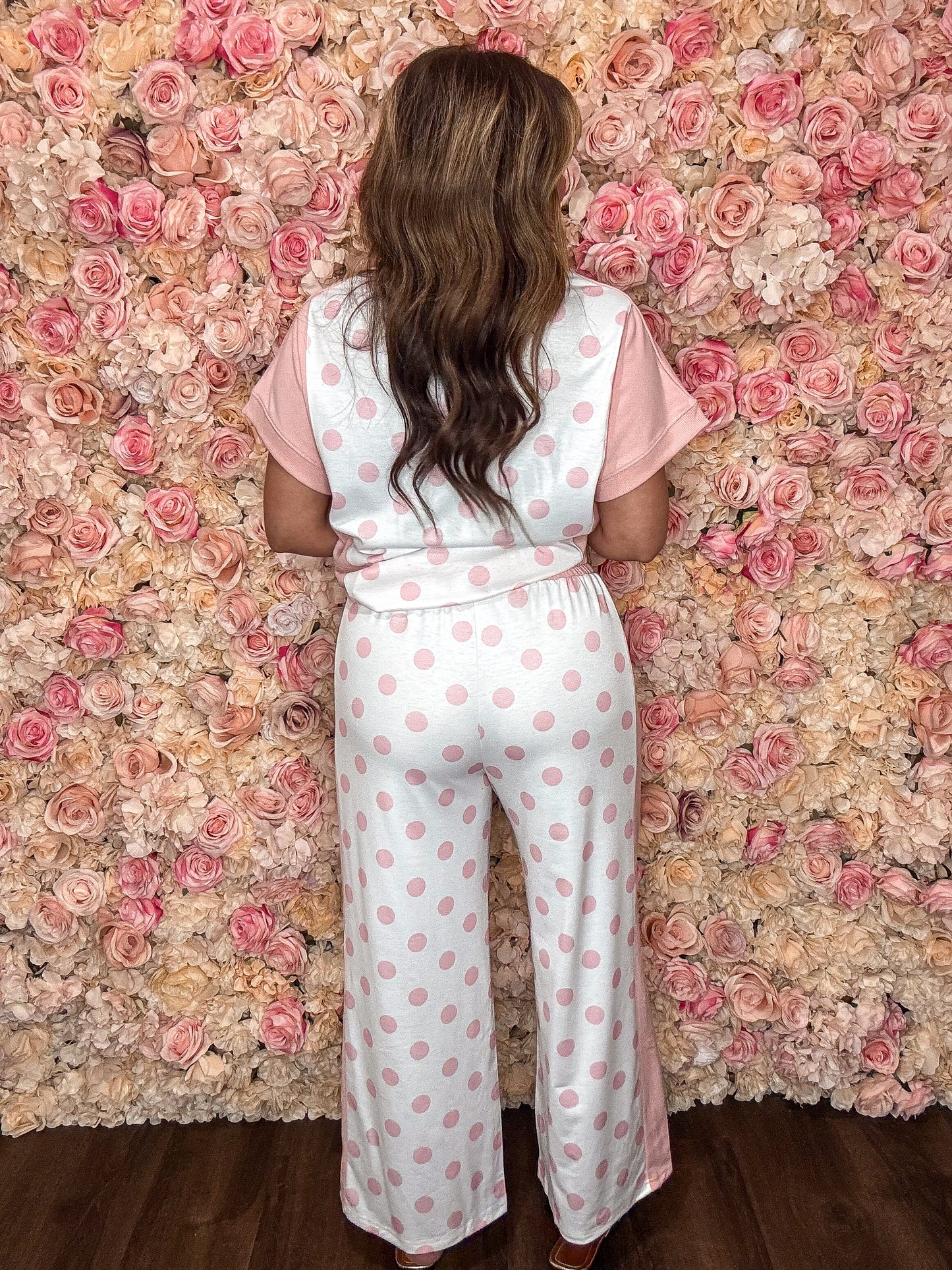 Pink Polka Dot Patchwork Top and Pant Set