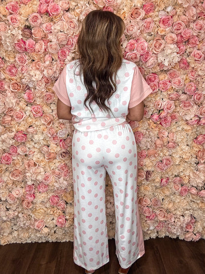 Pink Polka Dot Patchwork Top and Pant Set