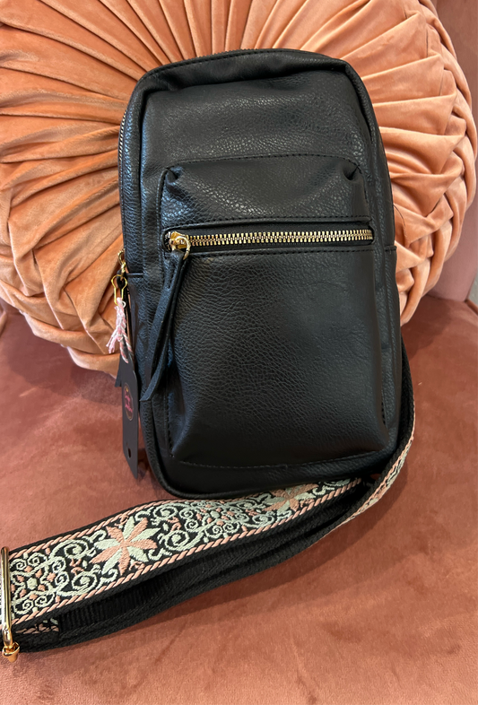 Black Leather Sling Bag