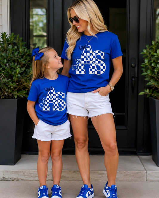 Custom Pearl Lined Checkered School Varsity Letter Tee