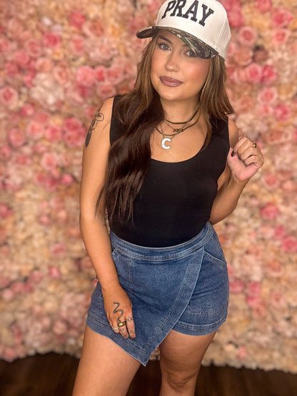 Coastal Blue Wrap Denim Skort