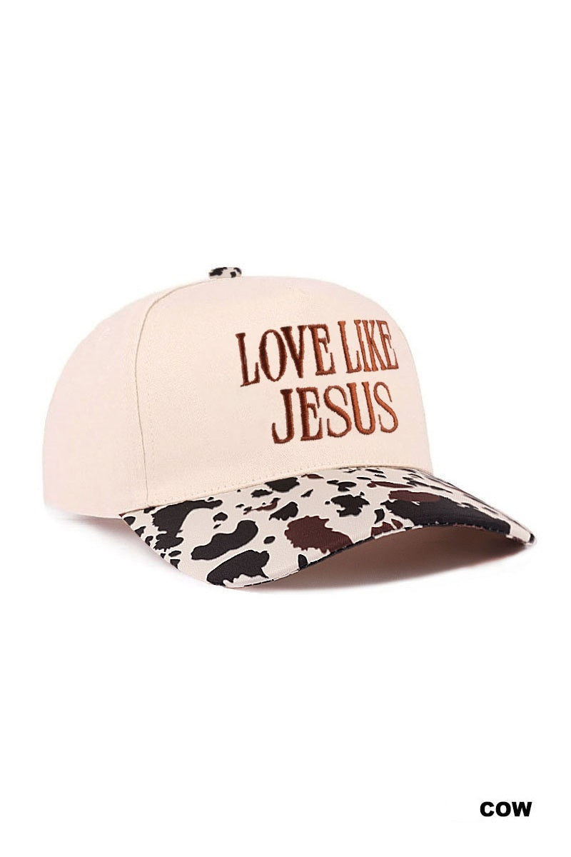 Cow Print Love Like Jesus Trucker Hat