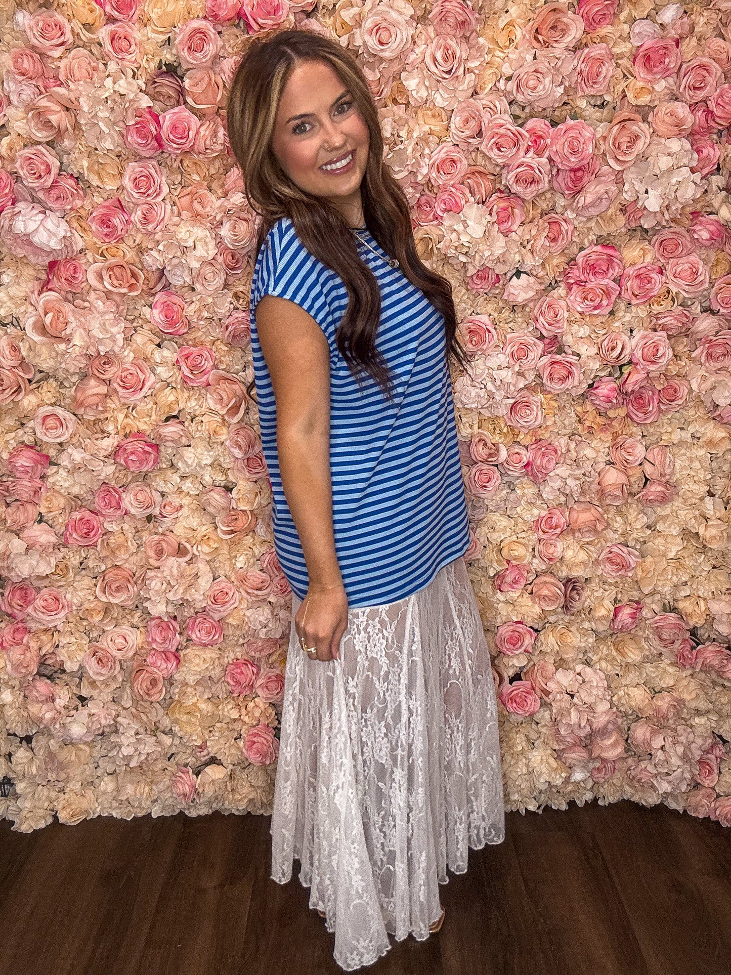 White Sheer Floral Lace Flowy Maxi Skirt
