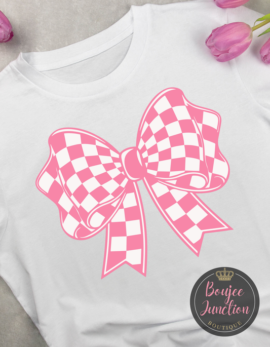 Pink & White Checkered Bow Transfer
