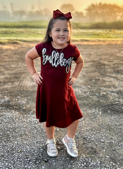 Little Bulldogs Cheer Dress in Maroon~Iola