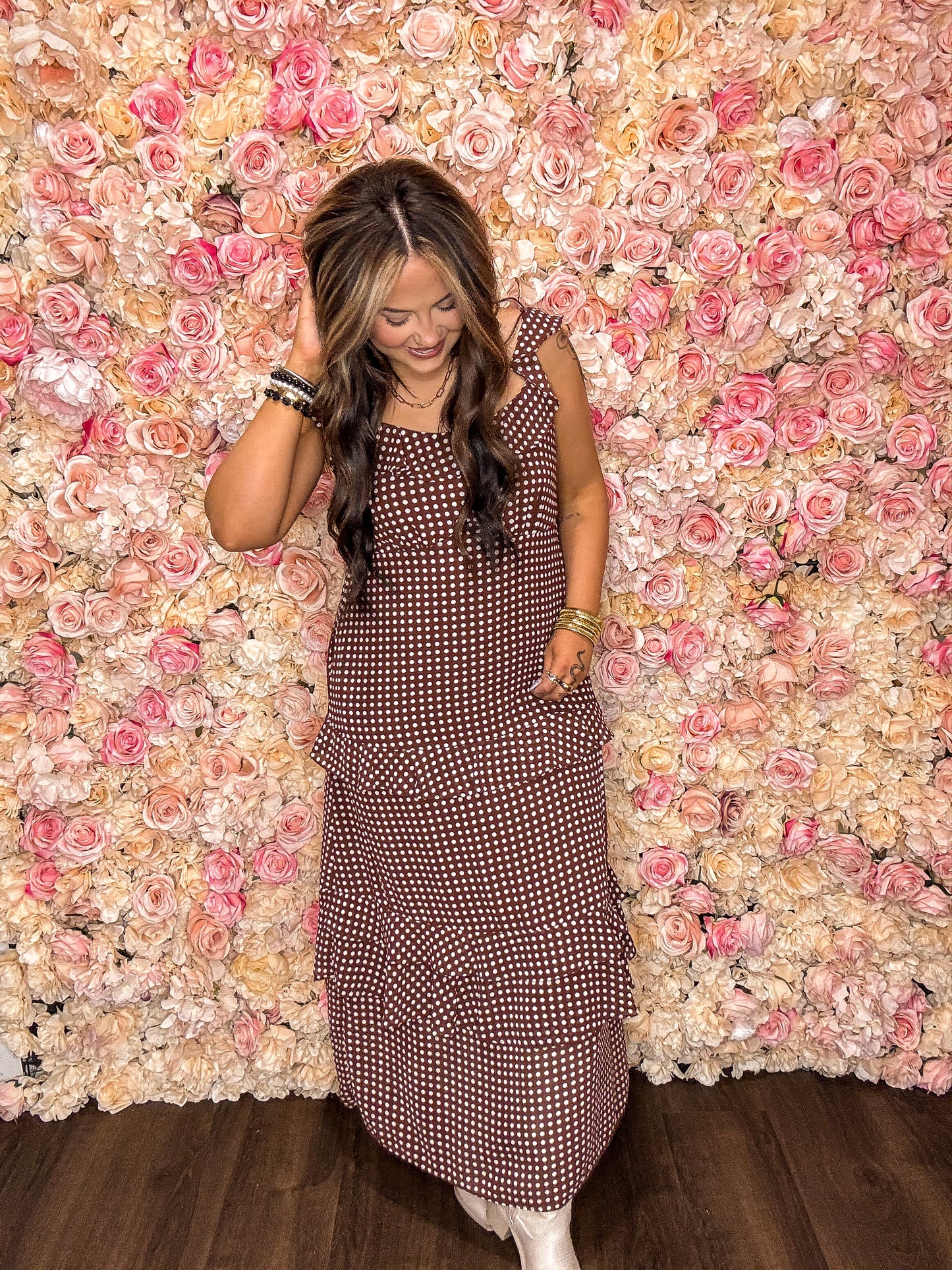 Mocha Polka Dot Maxi Dress