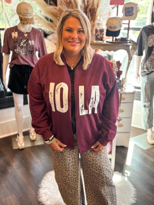 IOLA Raw Hem Cardigan Sweatshirt