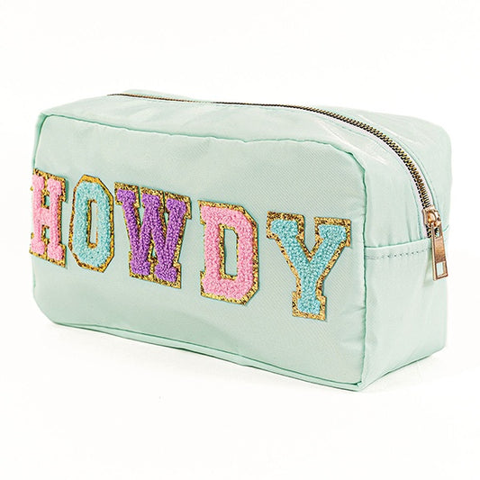 Chenille Patch HOWDY Cosmetic Bag in Mint