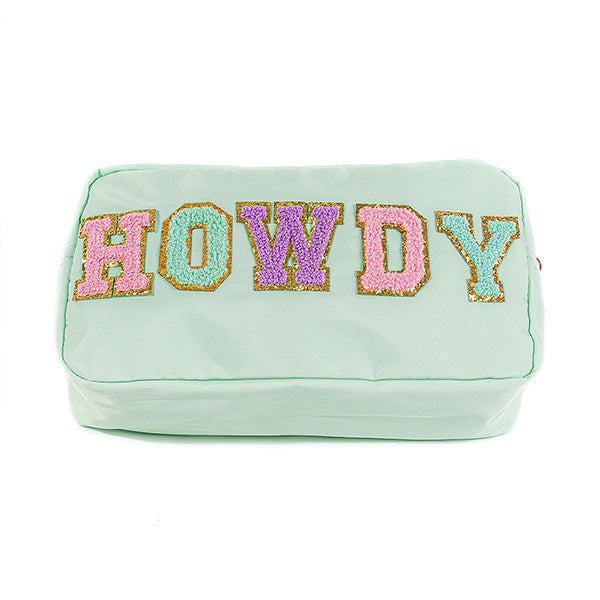 Chenille Patch HOWDY Cosmetic Bag in Mint