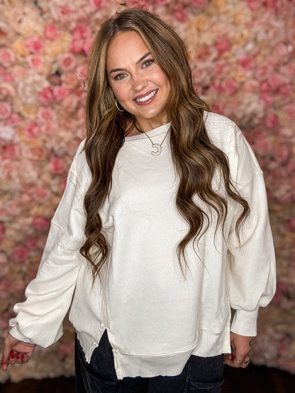 Cream Oversized Waffle Sweatshirt