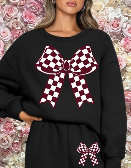 Maroon Checkered Bow Sweatshirt