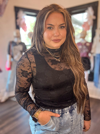 Floral Lace Long Sleeve Mesh Top