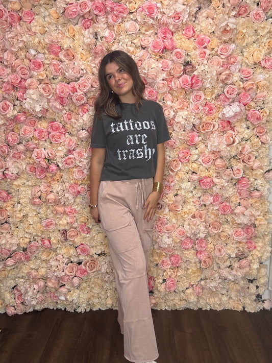 Dusty Rose Mineral Wash Drawstring Cargo Pants