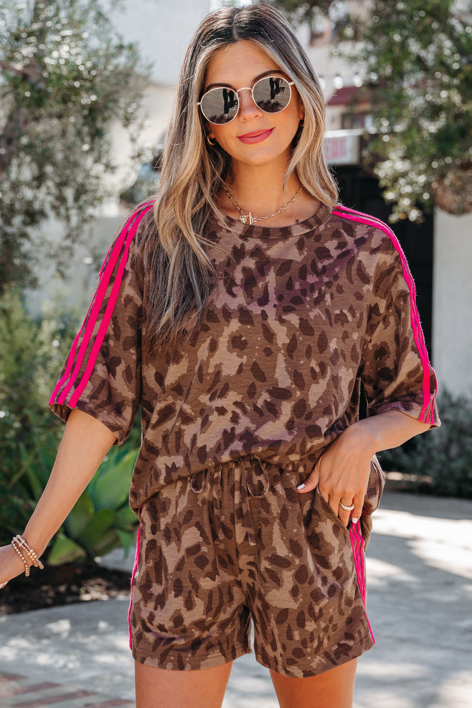 Hot Pink Striped Leopard Top and Short Set