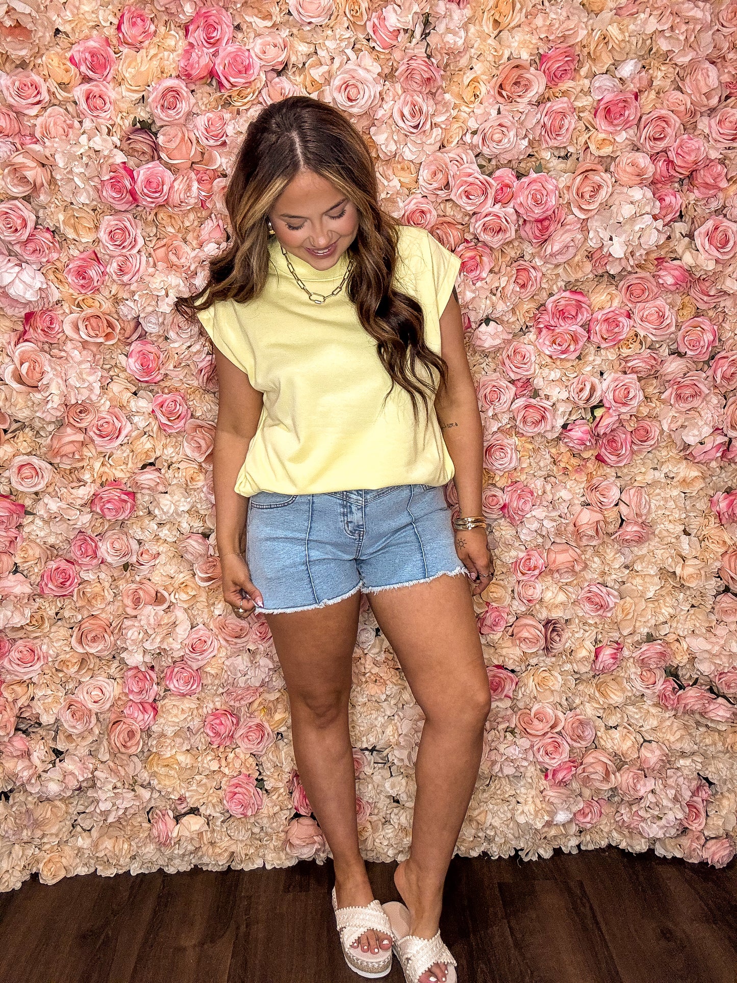 Yellow Mock Neck Cap Sleeve Top