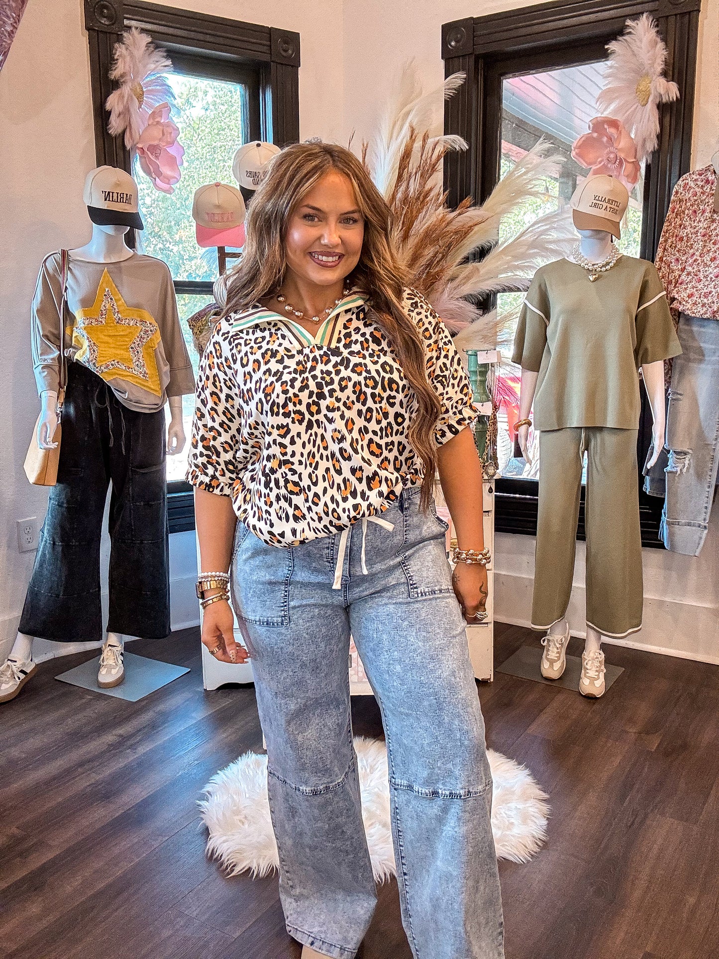 Leopard Dolman Sleeve Blouse