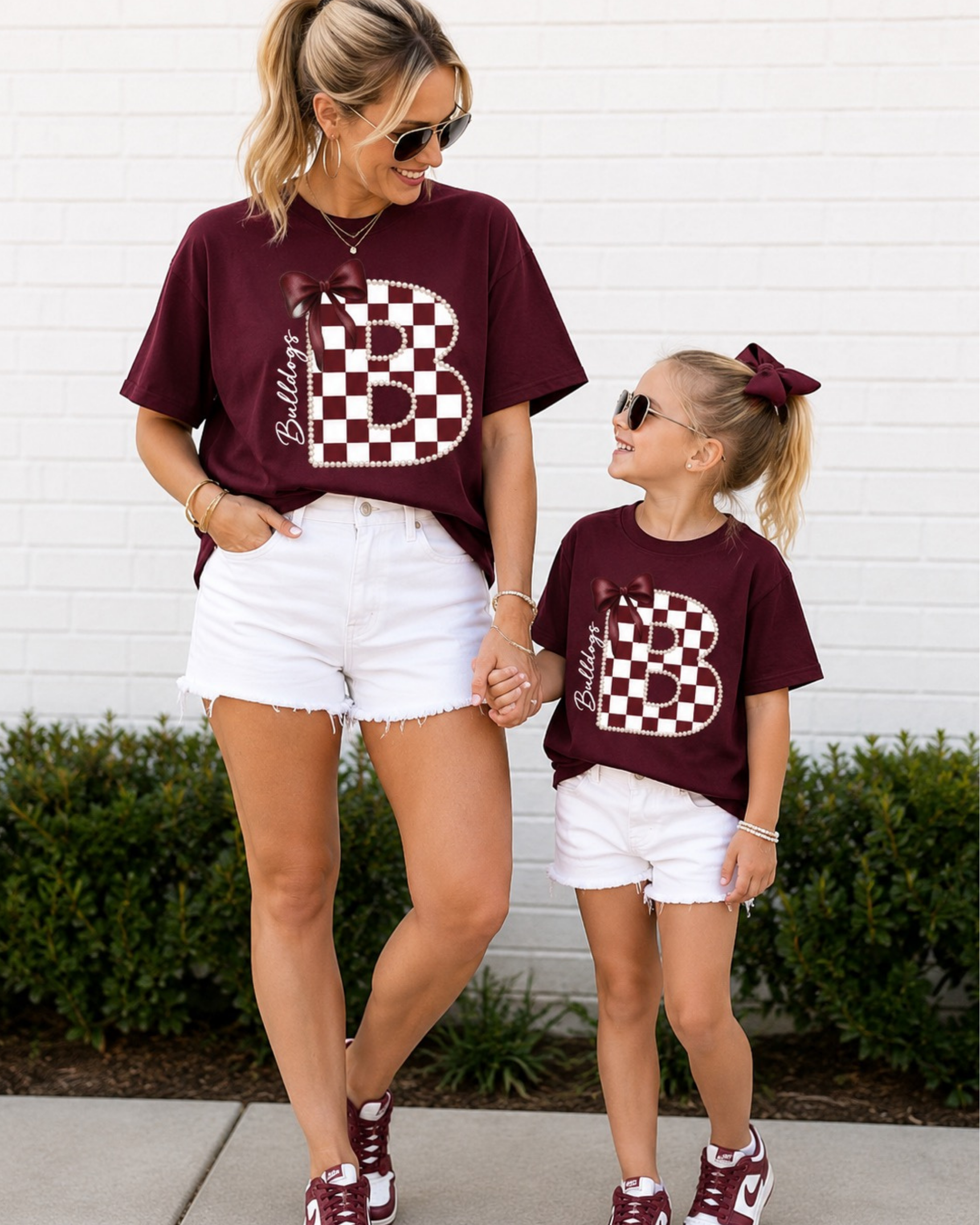 Pearl Lined Checkered School Varsity Letter Tee