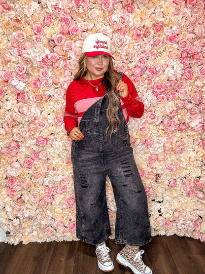 Red Color Block Long Sleeve Top