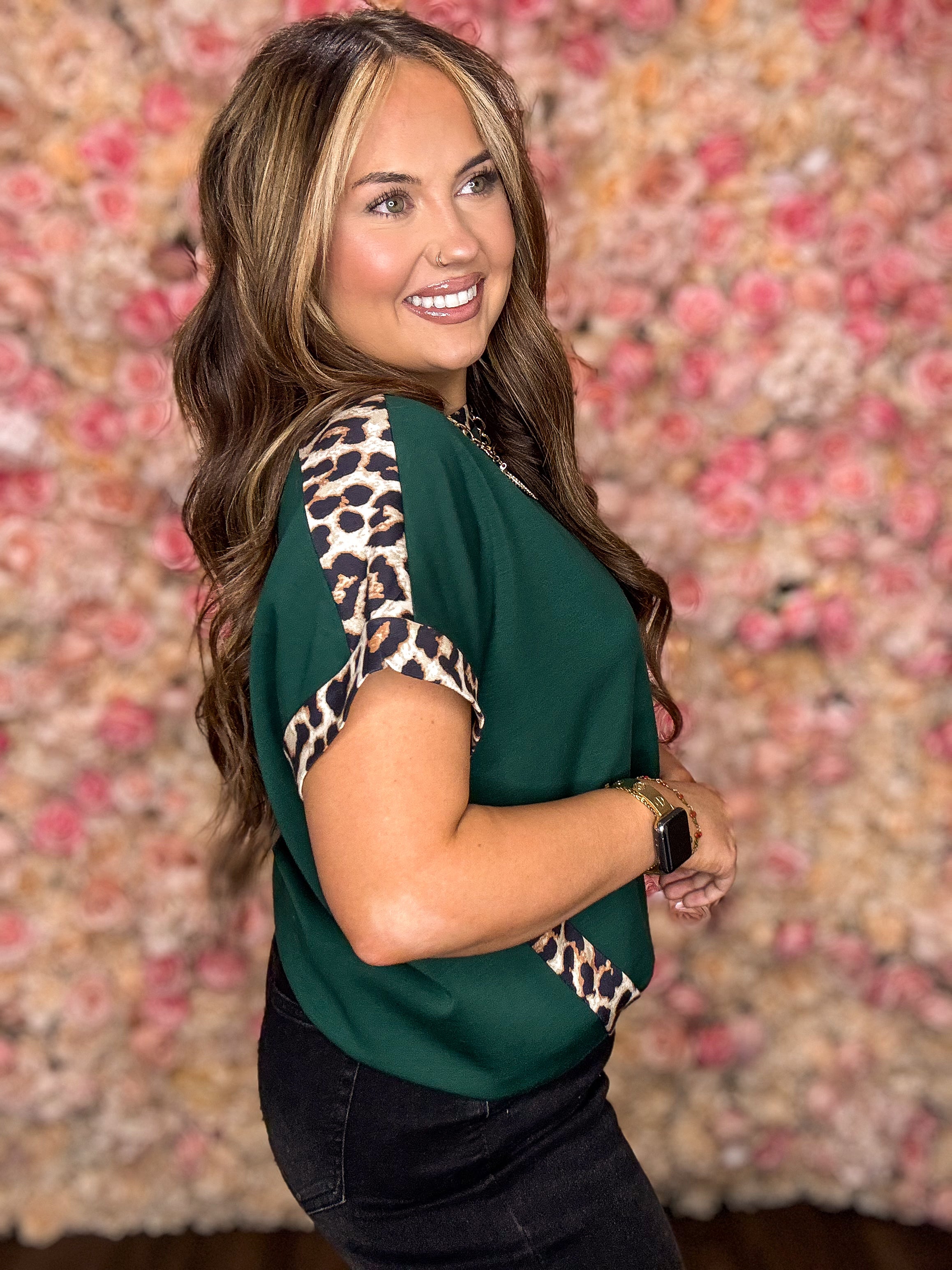 Emerald Leopard Trim Tee