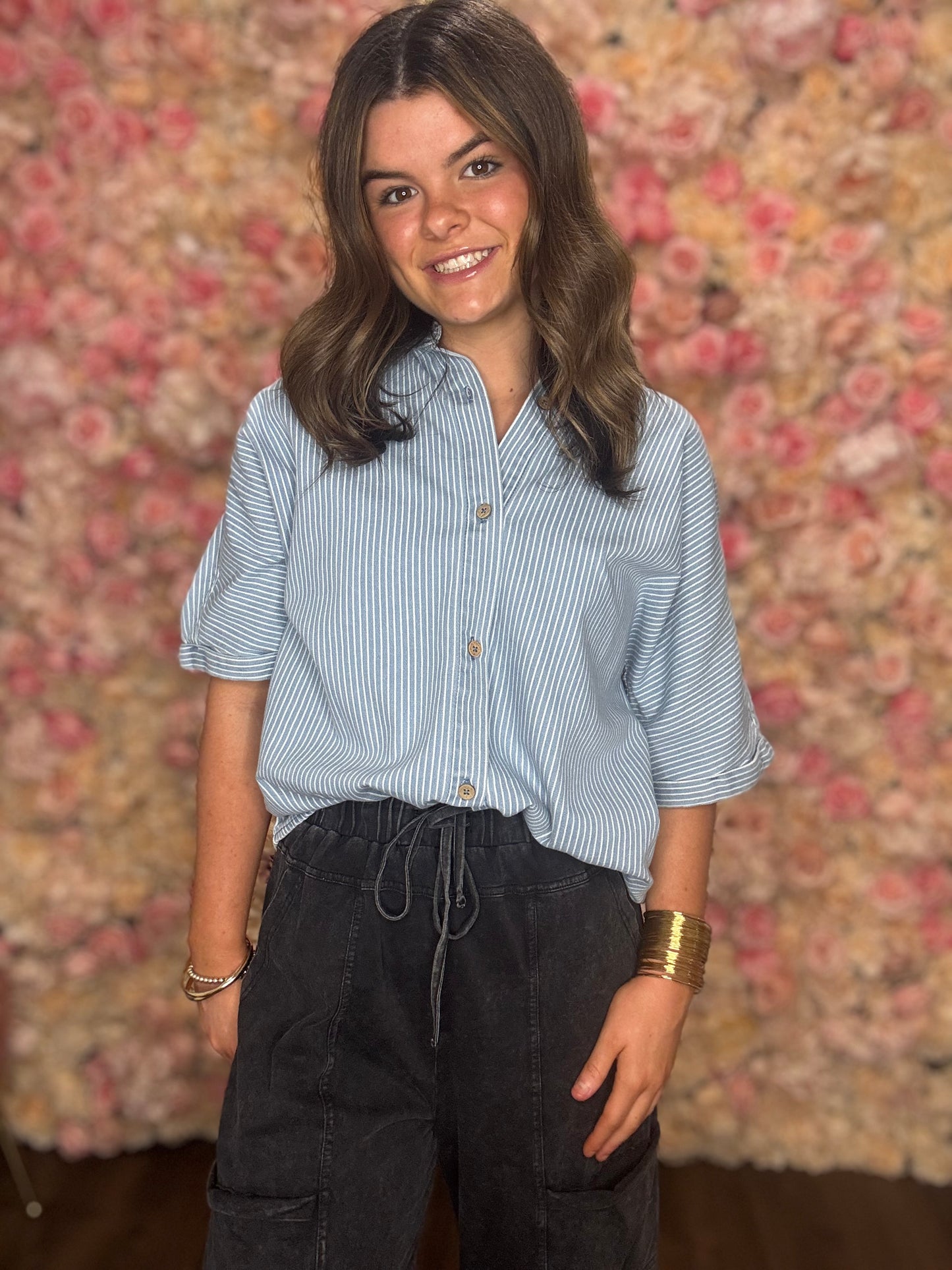 Coastal Stripe Denim Button Up