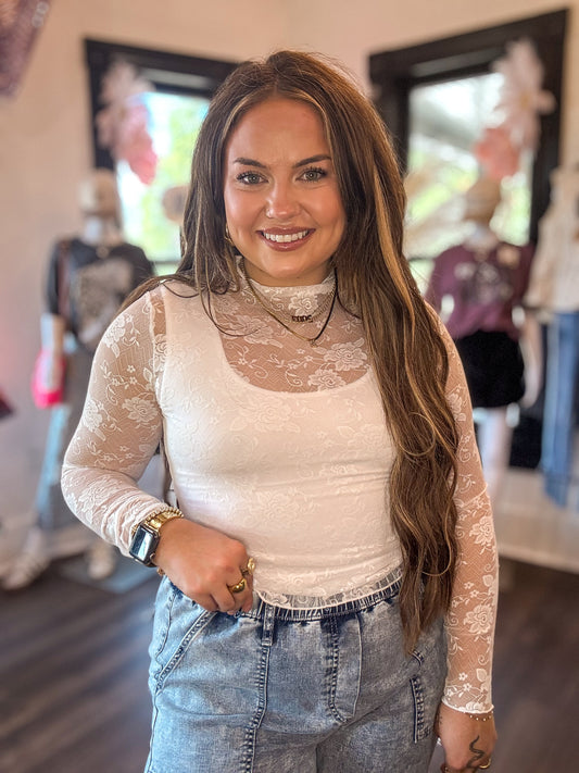 Floral Lace Long Sleeve Mesh Top