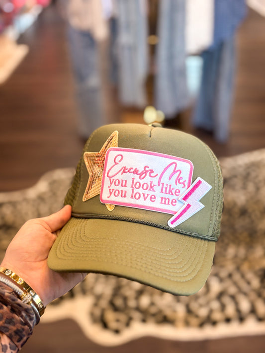 You Look Like You Love Me Olive Green Trucker Hat